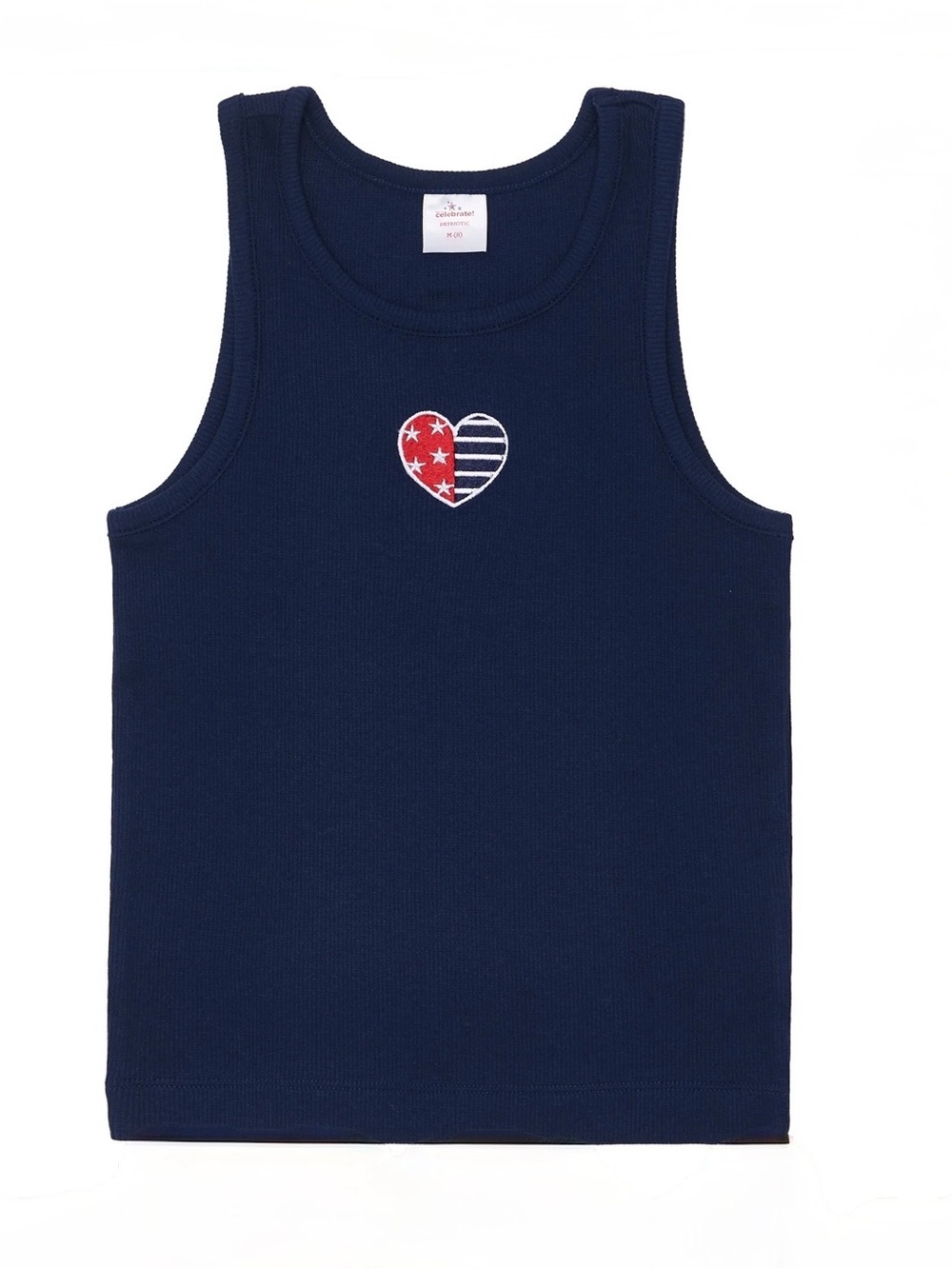 🔥3/$15 Navy Tank Top with Patriotic Heart girls Large 10-12